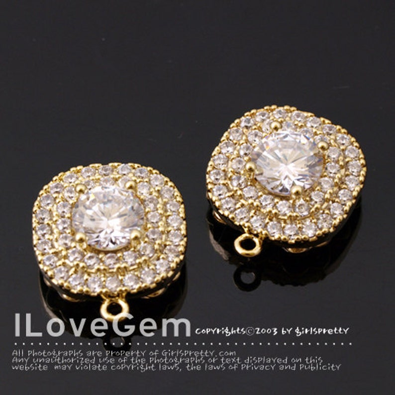 Cubic Charm Gold plated Cubic Square Pendant 14mm Wedding jewelry supplies Bridesmaid Earrings 2pcs NP-1709