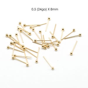 50PCS- Small Ball Head Pins, NP-2620, Gold Plated Brass, 0.5X8mm, 24ga Headpin