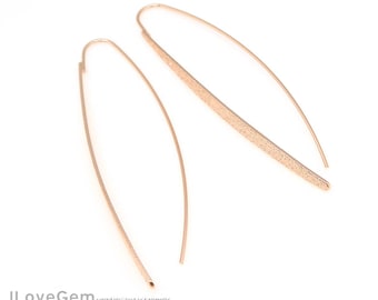 2pcs, NP-2056, Nickel Free Rose Gold plated, Linear Earrings, Linear Ear hooks, Ear wires supply, Stick Earrings