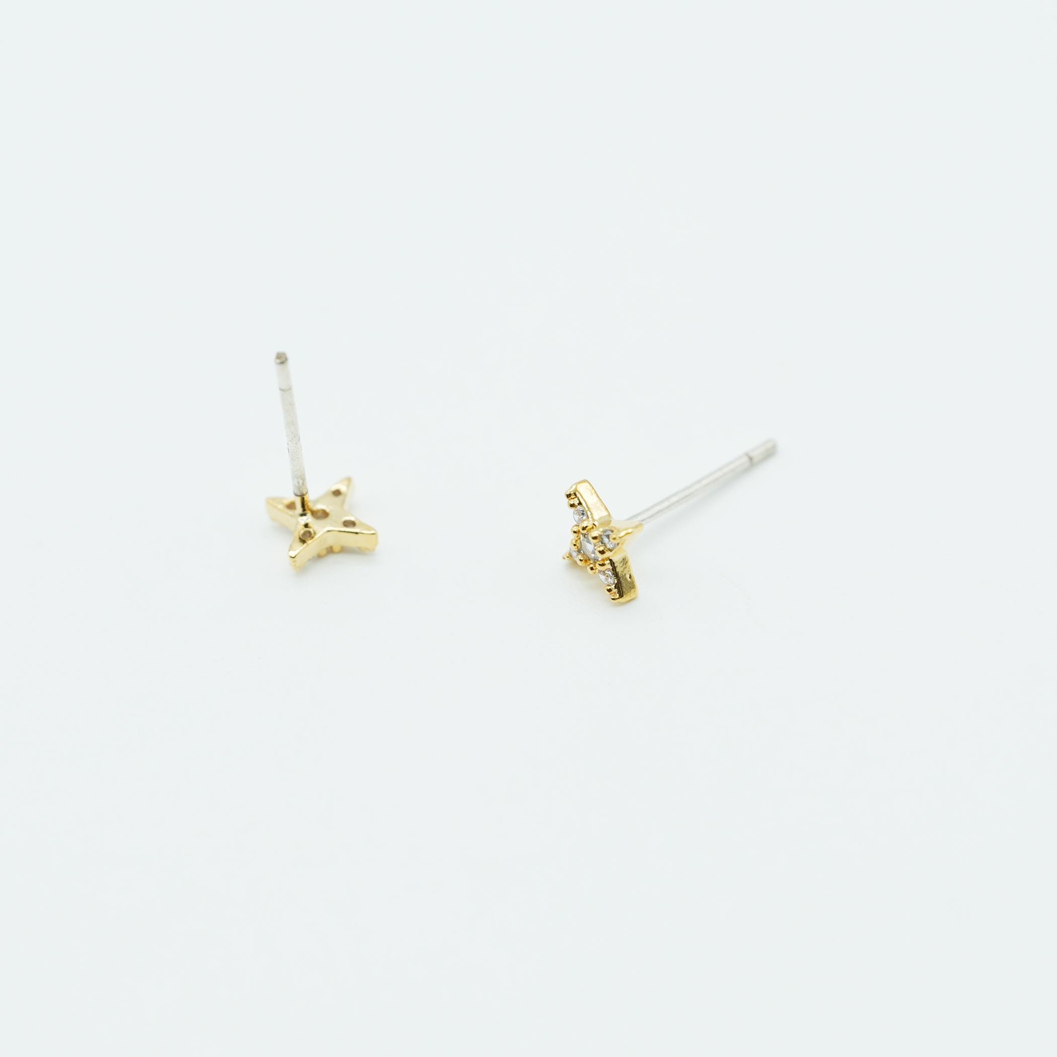 2PCS- Tiny CZ Star Stud Earrings, NP-2498, Nickel Free Gold Plated