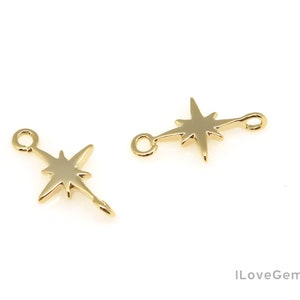 2 Loops// 2pcs, M0058, Gold Plated, 8mm, Small Size, North Star Connectors, North Star Pendant, North Star Necklace Charm, NorthStar Jewelry