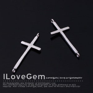 NP-1462, Matt Rhodium plated over Brass, 9X20mm, Sideways Cross Connectors For DIY Making Jewelry, Religious Necklace Pendant, Jesus Cross