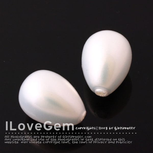 Clearance- Scratched, Dent // 2pcs, Pearl 391 Shell-based Pearl, Drop 10X14mm, White, Half-drilled