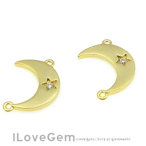 2pcs, NP-1948 Matt Gold, Crescent Moon Pendant, Moon Connectors, Layering Necklace Pendant