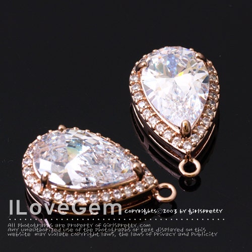 CZ Drop Pendant, NP-1710, Rose Gold Plated Brass, 11X18.5mm, Cubic Zirconia Necklace Charm, Making Wedding jewelry supplies