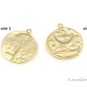 1pcs, NP-2291, Matt Gold Plated, 19mm, Double Sided Medallion Necklace Pendant, Layered Necklace Pendant