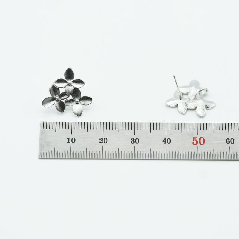 NP-232 Matt Rhodium Plated over Brass, Sakura Flower Earrings, Cherry Blossom Ear Stud, Wedding Jewelry, 925 sterling silver post image 3