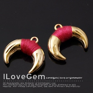 NP-1843 Gold Plated, Horn Pendant, Ox charm, Bull horn, moon pendant, Hot Pink, 1pc