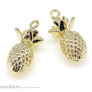 2pcs, NP-1718 Glossy Gold plated, Pineapple Charm, Pineapple Pendant