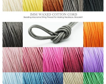 1mm Waxed Cotton Cord, 17 Colors, Beading Macrame String Thread For Jewelry Making Necklace Bracelet