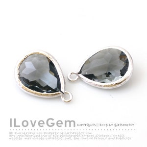 SALE/ 10pcs// P2760 Rhodium plated, Black Diamond, Charcoal, Framed Glass drop, Framed faceted glass stone, Glass pendant, 12X17mm