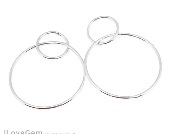 4pcs, NP-2014, Rhodium, 1.3mm Thickness, 30mm and 12mm, 2 Rings connector, Plain Double Ring, Interlocking, 2 Circle Link Pendant