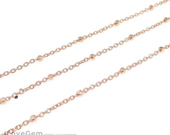 1meter, NP-2030, Rose Gold plated, 230SB1, Chain with 1.3mm Faceted Square Beads, Satellite chain, Delicate chains