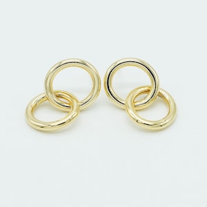 NP-2158, Gold Plated, 12mm Two Rings Earrings, Double Rings Stud Earrings, 2 Circle Link Earrings