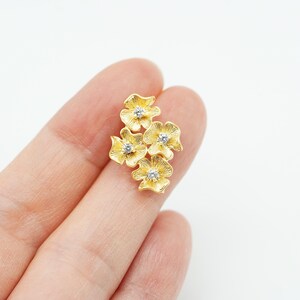 Flower Cluster Stud Earrings, P1003, Matte Gold plated Brass, 15X20.5mm, Floral Earrings with CZ, Botanical Jewelry Supplies image 5