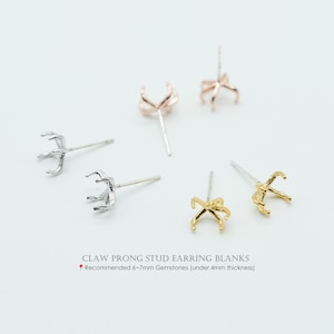 2PCS- Claw Prong Stud Earring Blanks, NP-2845, Plated Brass, 5 Prong Setting Earrings For Gemstone
