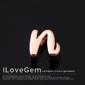 NP-1616 Rose Gold Plated, Cursive Alphabet, Lower case, Pendant, n, 2pcs/ Initial beads, Letter, Personalized, Customized jewelry