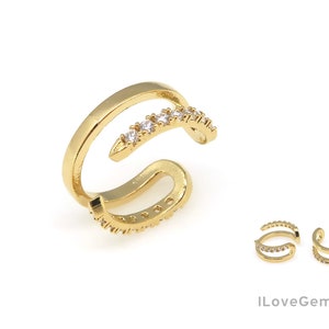 2274, Nickel Free Gold Platd, 13mm, CZ Double Band Ear Cuff, Small No Piercing Earrings, Minimalist Ear Cuff, Simple Ear Wrap,Cubic Ear Cuff