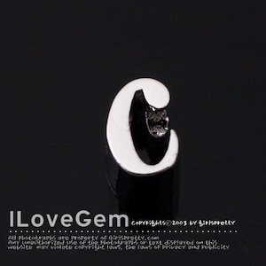 NP-1616 Rhodium Plated, Cursive Alphabet, Lower case, Pendant, c, 2pcs/ Initial beads, Letter, Personalized, Customized jewelry