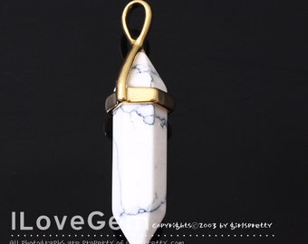 P7546 Gold Plated, White Howlite, 7X38mm, Point Pendant, 1pc