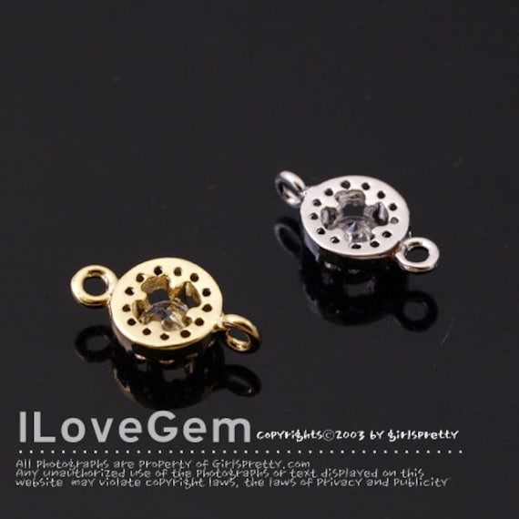 NP-1713, Gold Plated Over Brass, Cubic Zirconia Connectors, 6mm