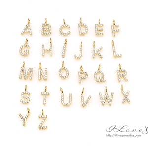 1pcs, Pave CZ Initial Pendant, NP-2508, Nickel Free Gold Plated over Brass, CZ Alphabet Charm, Cubic Letters, Personalized Jewelry