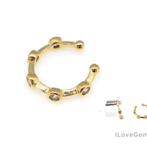 2273, Nickel Free Gold Platd, 13.5mm, Cubic Ear Cuff, Small No Piercing Earrings, Minimalist Ear Cuff, Simple Ear Wrap, CZ Ear Cuff