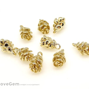 2pcs, NP-1785 Glossy Gold plated, Pine Cone Pendant, Pinecone Charm, Pine Cone necklace Pendant