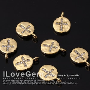 SALE/10pcs// NP-1860, Gold Plated, Oval textured, Cubic Cross Pendant, Small Size, CZ Cross Charm