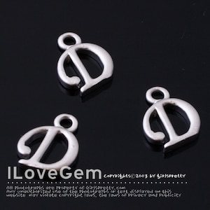NP-1312 Matt Rhodium Plated, mini Pendant, Alphabet, Letter, D, 2pcs