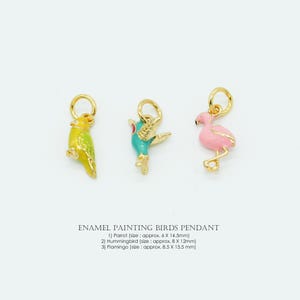 1PCS- Birds Charms, NP-2443, Gold Plated Brass, Enamel Painting Birds Pendant