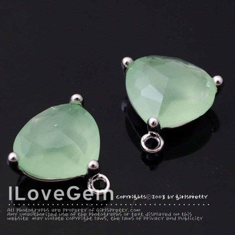 Glass pendant SALE 20/% off 10pcs of NP-993 Rhodium Plated Trilliant Cut Light Mint