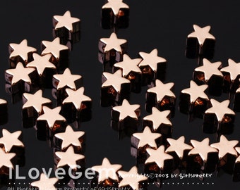 8pcs, NP-1330 Glossy Rose Gold Plated, 5mm Mini Star Beads, Tiny Star Pendant, Dainty Necklace Pendant