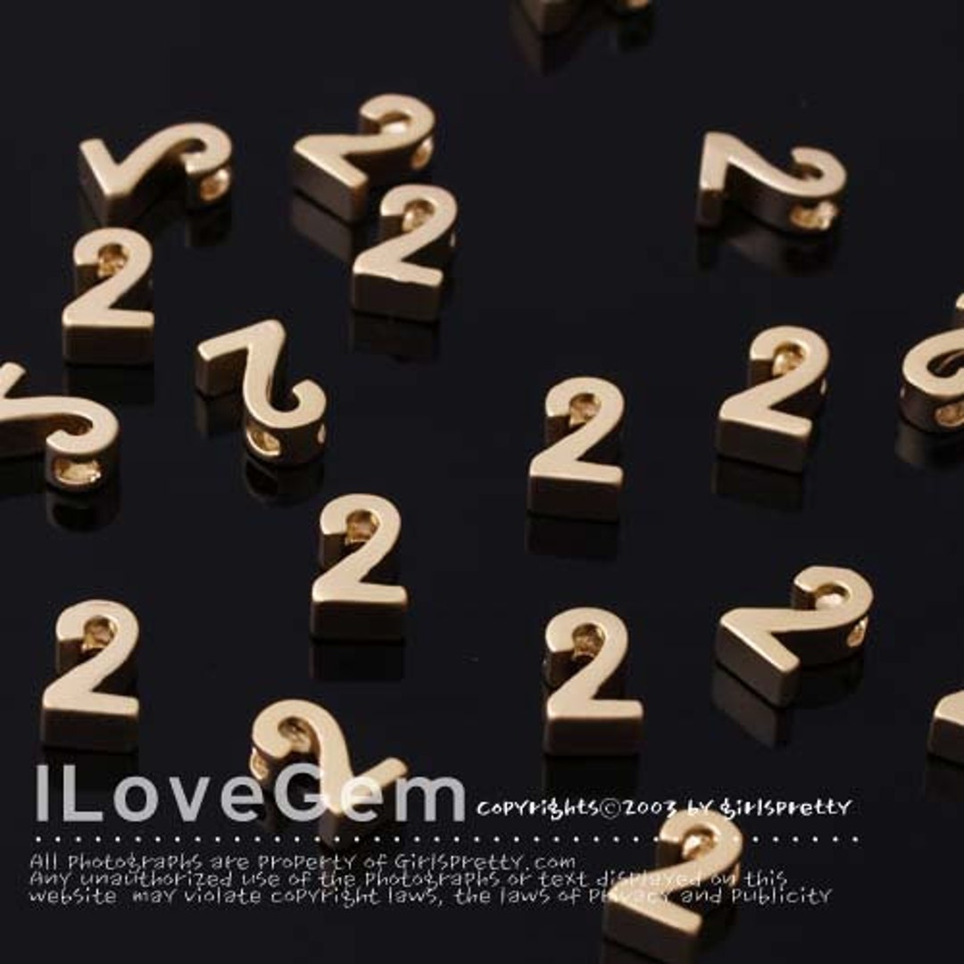 NP1477 Matt Gold Plated, Number, Pendant, Two2, 2pcs / Initial Beads