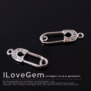 4pcs, P1754 Rhodium Plated, Safety Pin charm