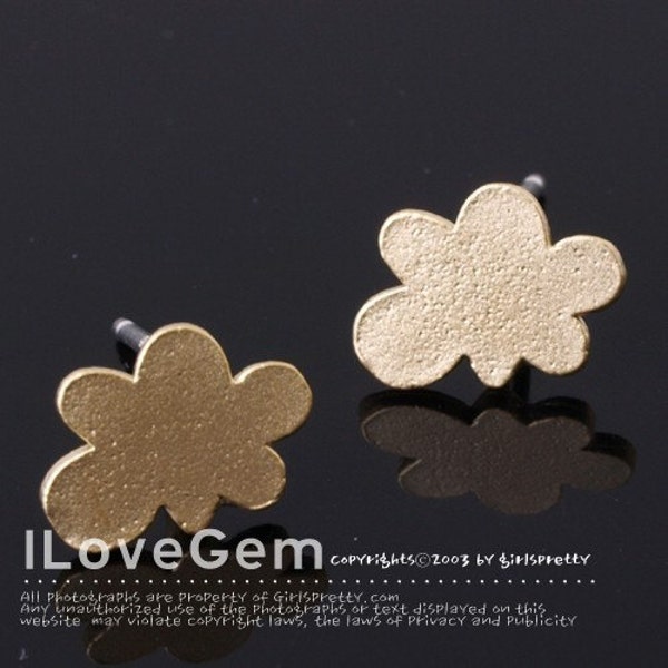 2pcs, NP-761, Matt Gold plated, very small Cloud earring, 925 sterling silver post