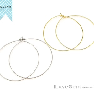 2pcs, S-515, 925 Sterling Silver, 0.7X40mm, Plain Wire Hoop Earrings, Large Thin Hoop, Choose Colors