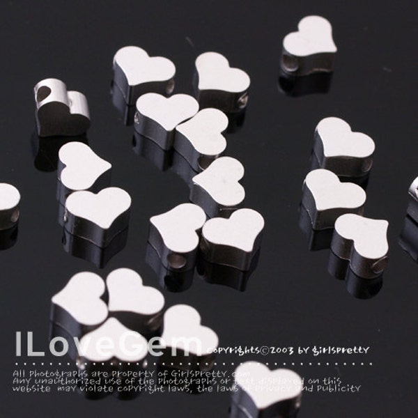 4pcs, NP-1590, Semi-Matt Rhodium plated, Mini Heart Pendant, Tiny Heart Beads