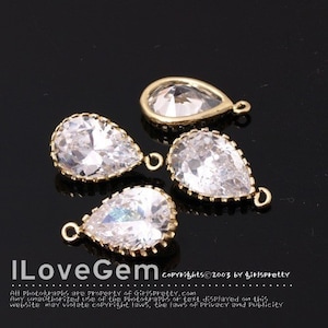 2pcs, P526, Gold plated, Clear, Cubic zirconia Pendant, CZ Pear Cut drop, 8X13mm, Cubic Charm