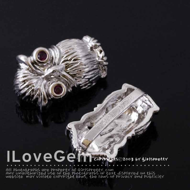 NP-1440 Rhodium plated, Owl, Red CZ, Pendant, 1pc image 2