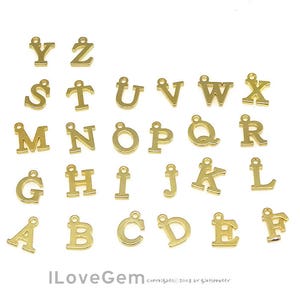May include: Gold-colored metal alphabet letter charms. The letters are arranged in alphabetical order from A to Z.  ILoveGem copyrights 2003 by girlspretty.