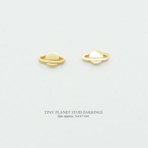 2PCS- Tiny Planet Stud Earrings, NP-2507, Nickel Free Gold Plated Brass, 3.4X7mm, Saturn Earrings