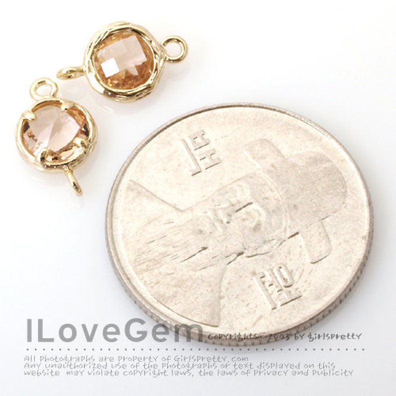 mini disc connector Peach SALE 10pcs B113 Gold plated 7.6mm Glass
