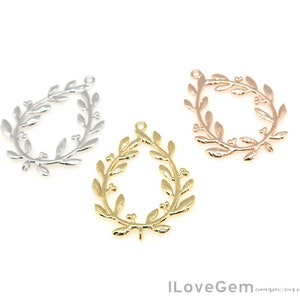2pcs, NP-1856, Glossy Finish Plated, Laurel Pendant, Laurel leaf Sprig  Connectors, Laurel Drop Pendant, Choose Color