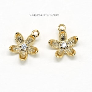 2PCS- Gold Spring Flower Pendant, X0063, Gold Plated Brass, 10mm Androsace Umbellata Flower Charm, Floral Pendants
