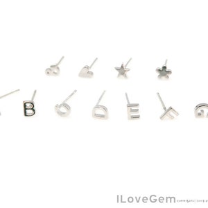 NP-2260, Nickel Free Rhodium Plated, 4mm Tiny Alphabet Stud Earrings, Capital letter, Initial Earrings, Minimalist, Personalized Ear Stud