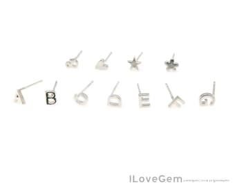 NP-2260, Nickel Free Rhodium Plated, 4mm Tiny Alphabet Stud Earrings, Capital letter, Initial Earrings, Minimalist, Personalized Ear Stud