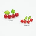 4PCS- Red Cherry Glass Pendant with Green Leaf, NP-2788, Gold Plated, Fruit Charms