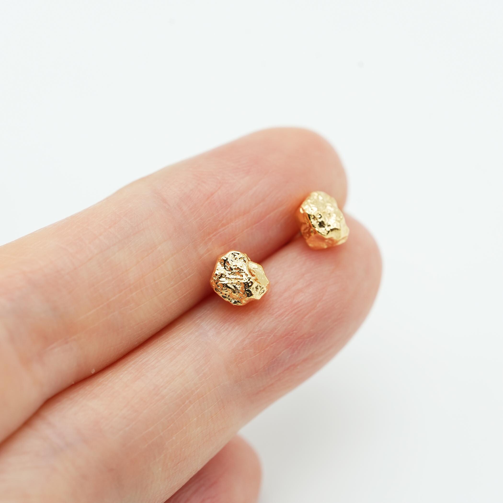 2PCS- Tiny Gold Nugget Stud Earrings, NP-2801, Nickel Free Gold