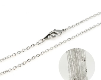 NP-2083, 235SF Pre-made Necklace Chain, Rhodium Plated Over Brass, 16" 16.5" 18" 20", 235 SF Flat Cable Chain, Making Necklace